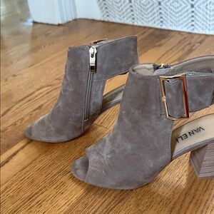 Van Eli Women's Taupe Suede Peep-Toe Booties
